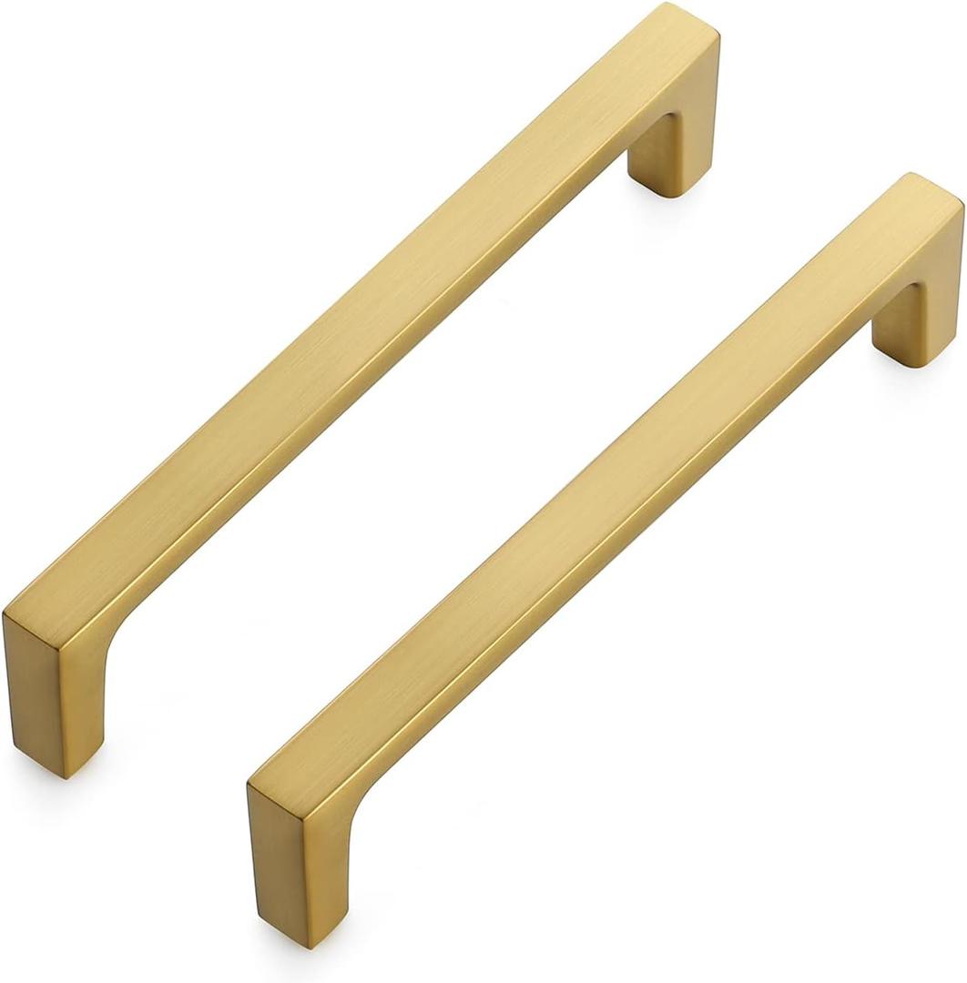 Ravinte 10 Pack Solid 5 Inch Kitchen Square Cabinet Handles Brushed Brass Drawer Pulls Kitchen Cabinet Hardware Handles (5" Hole Center)