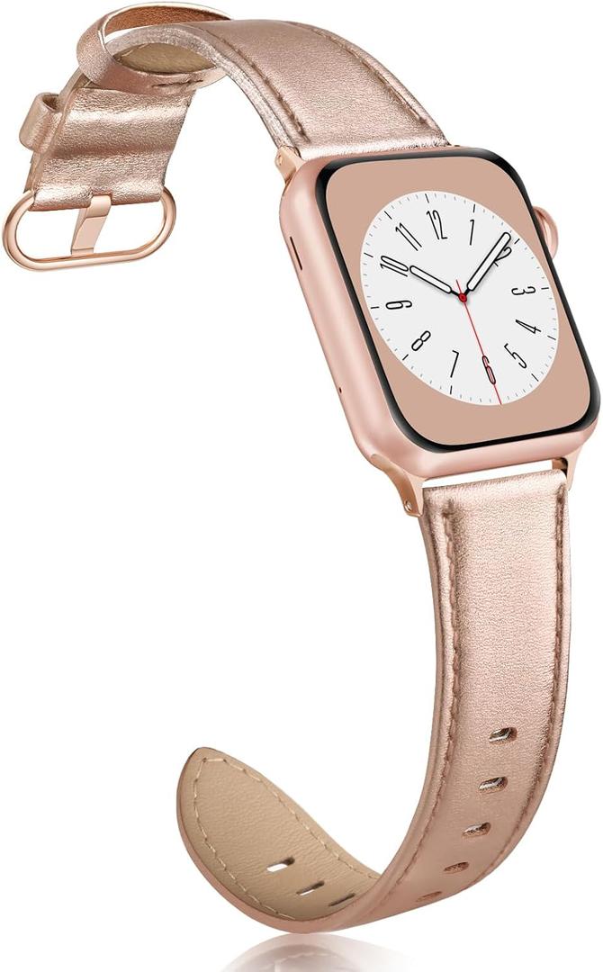 Leather Band Compatible with Apple Watch Bands 38mm 40mm 41mm 42mm Series 10, Elegant Top Grain Genuine Leather Bands Replacement Strap for Apple iWatch Series 10 9 8 7 6 5 4 3 2 1 SE2 SE Women