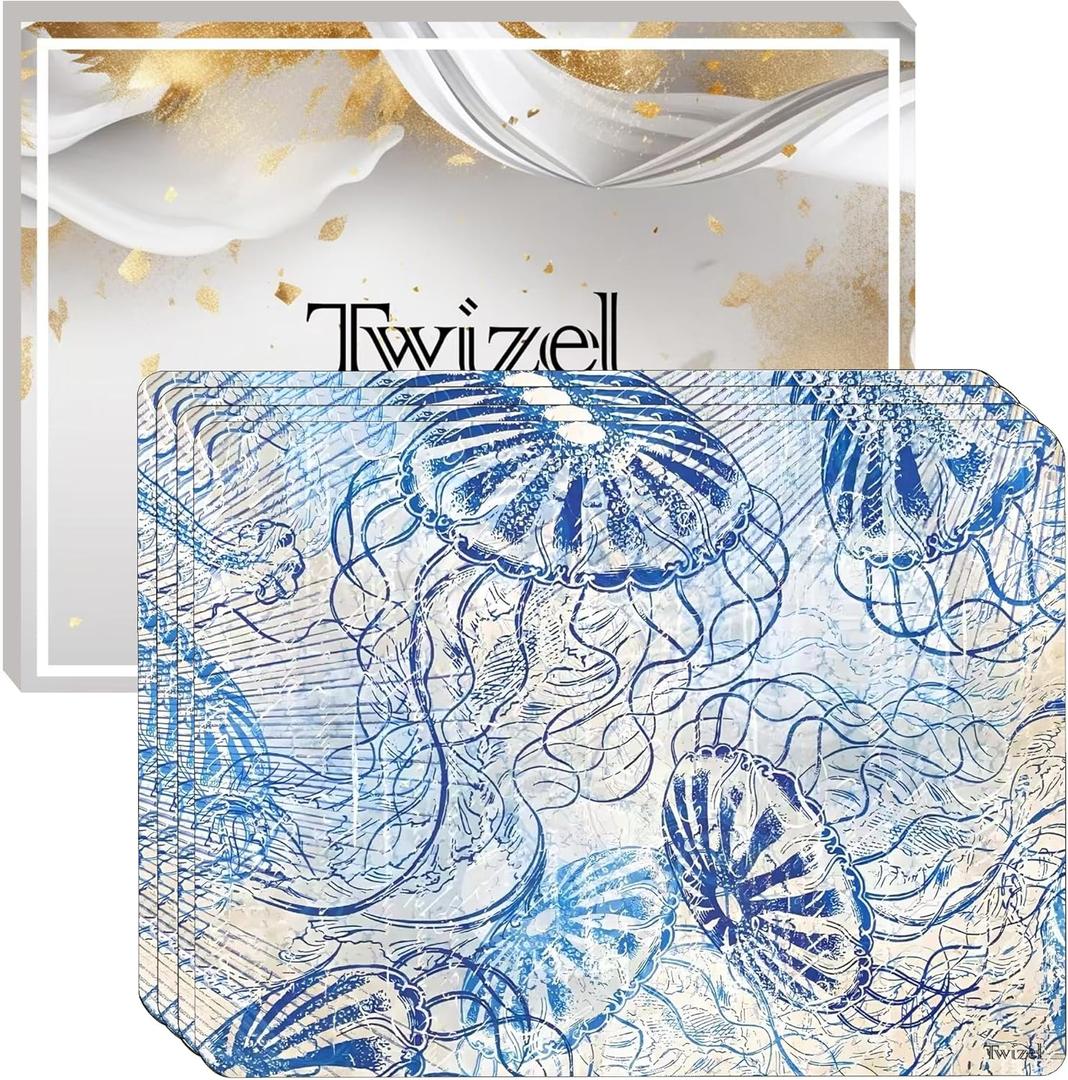 Ocean Cork Placemat Set of 4 - Jellyfish Cork-Back Heat Resistant Place Mats, 16"x13" Sunmmer Table Mats for Farmhouse Holiday Dining Party