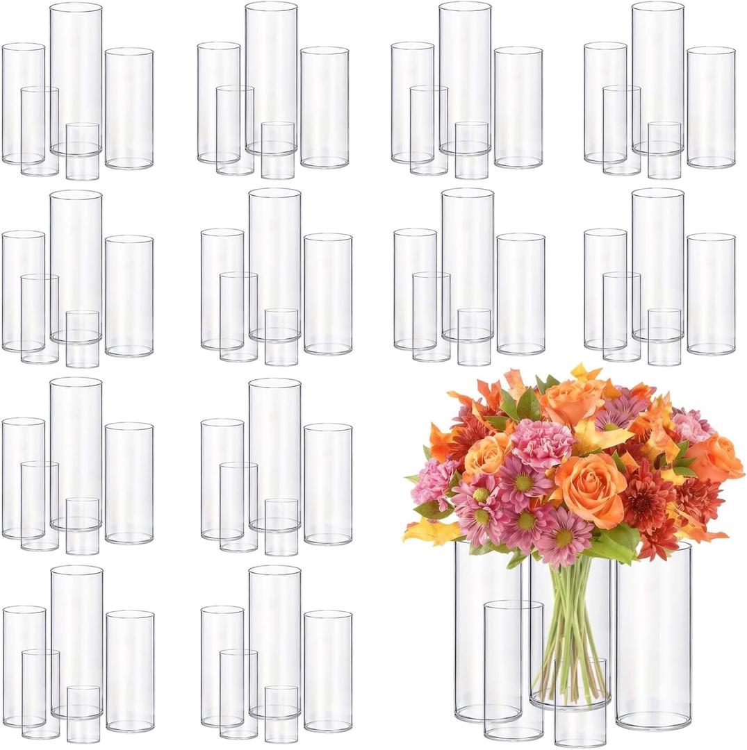 60pcs New & Improved Glass Vase Cylinder Vases for Centerpieces Small Flower Glass Clear Vases Home Decor Centerpiece Table Flower Vase Decorations for Wedding DecorationHoliday Mixed Sizes Tall