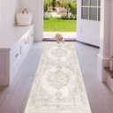 Area Rug 2x6 Runner Rug: Washable Vintage Hallway Rugs Indoor Medallion Rug Low Pile Distressed Floor Carpet Retro Accent Rugs for Kitchen Bedroom Bathroom Dining Room(Beige, 2'x6')