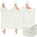 SmoothNovelty 2 Pcs Extra Large Bath Sheets 40 x 80in Oversized Jumbo Bathroom Towel Giant XXL Coral Fleece Beach Sheets Soft Quick Dry Absorbent with Hanging Loop (Cream)