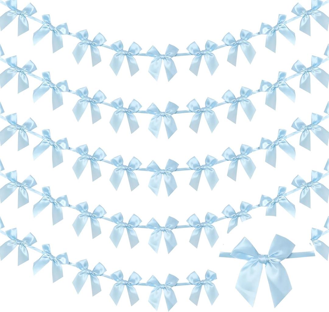 5 Pack Blue Bow Garland Banner Satin Ribbon Bow Decorations for Coquette Theme Birthday Party Bridal Shower Bachelorette Engagement Wedding (Blue)