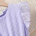 Girl Summer Dress Polka Dot Casual A-line Flutter Ruffle Sleeve Double Layer Flowy Dress 5-13 Years (Purple)