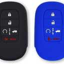 Autobase Silicone Key Fob Cover for 2022 2023 2024 2025 2026 Honda Civic Accord HR-V CR-V Pilot Sport SI EX EX-L Touring | Car Accessory | Key Protection Case - 2 Pcs (Black & Blue)