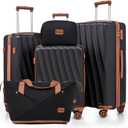Luggage Sets 5 Piece Suitcases with Wheels,ABS Hard Case Suitcases with Spinner Wheels,Durable Travel Luggage(Black, 5 Piece Set(20"/24"/28"))