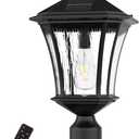 Lovus Solar Post Lights with Pier Mount Base, 19'' H Aluminum Solar Lamp Post Light, 2700K/4000K/6000K Dusk to Dawn LED Pole Lights Outdoor for Pathway Pillar Yard Patio, Remote Control, Black-1PACK, 3CCT1PackRemote