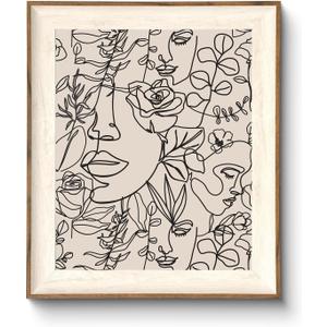 ASTRDECOR Abstract Framed Wall Art, Minimalist Boho Art Prints Women Portrait Line Art Wall Decor, Mid Century Wall Prints, Boho Wall Art Canvas, Neutral Black Beige Bedroom Decor - 10''x12''