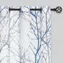 FMFUNCTEX Linen Semi Sheer Curtains for Bedroom, Blue White Curtains 96 Inches Long for Living Room, Grey Tree Branch Patterned Curtain Light Filtering Farmhouse Window Drapes, Grommet Top 2 Panels