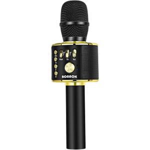 BONAOK Wireless Bluetooth Karaoke Microphone, 3-in-1 Portable Handheld Mic Speaker Machine for All Smartphones, Gifts to Girls Boys Kids Adults All Age Q37 (Black Gold)