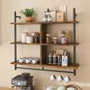 Bestier 41.5" Floating Shelves for Wall 3 Tier Kitchen Shelves Wall Mounted Coffee Bar Shelf Hanging Mug with 8 Hooks, Industrial Display Pipe Shelving for Kitchen Living Room Bathroom, Rustic Brown