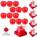 MTLEE 48 Pcs Teacher Appreciation Gifts Candles with Thank You Cards Holiday Apple Shaped Candles for Educator Women Men Christmas Party Favors Classroom Supplies