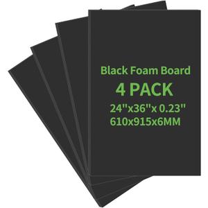 4 Pack Foam Board 24"x36", 0.23 Inch Thickness Poster Board, Double-Sided Acid-Free Foam Core Board, Large Lightweight Polystyrene Board for Painting, Display, Craft & School Projects, Black