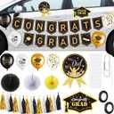 Soulchen 23 Pcs Graduation Parade Car Decorations Class of 2026 Congrats Grad Car Decorations Flag Banner Balloons Tassels Honeycomb Paper Fans Magnet Sticker for Graduation Party Supplies(Black)