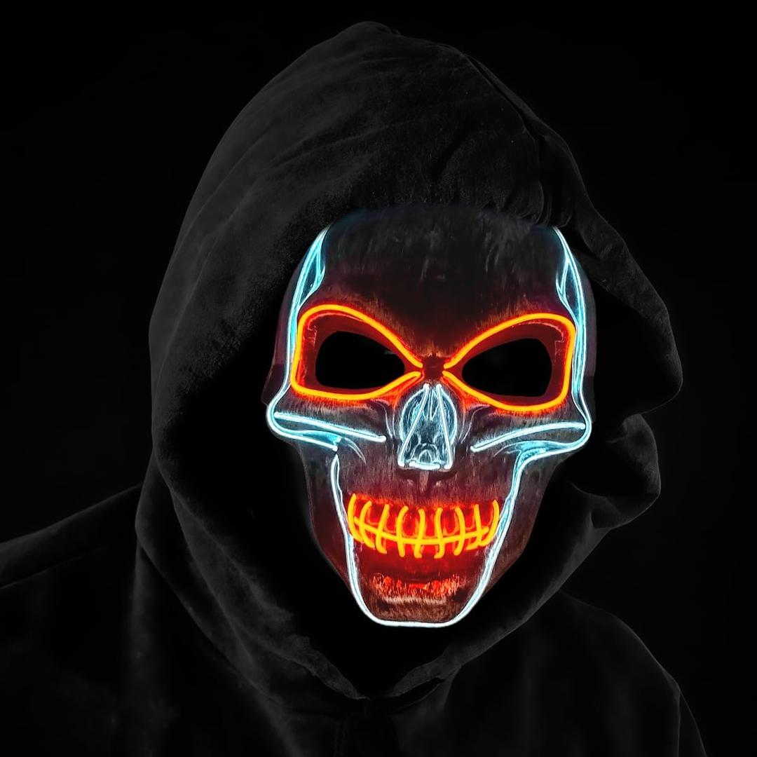 OceanWings Halloween Mask LED Light up Costumes Scary Mask for Party Supplies Favor (White Orange-silver)