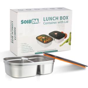 Electric Lunch Box Dual Compartment Container and Lid (1.5L Silver-Dual)
