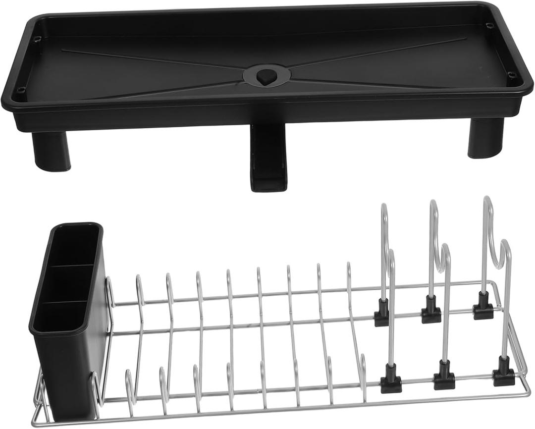 Cabilock Dish Drying Rack with Spout Space Saving Kitchen Counter Organizer for Utensils and Tableware Compact Bowl Draining Rack Efficient Dish Strainer with Innovative Drainage System for