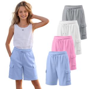 Mumucove 4 Pack Girls Cargo Bermuda Long Shorts, 4-Color, 13-14 Years