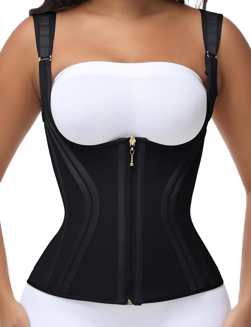 SHAPSHE Waist Trainer for Women Tummy Control Corset Sport Workout Body Shaper Compression Vest for Postpartum Gym with strap (Small, Black-high Compression)