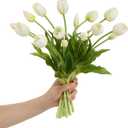 15 Pcs White Tulips Artificial Flowers Faux Tulips Real Touch Latex Fake Flower Bouquet for Spring Wedding Home Dcor Centerpiece Arrangements