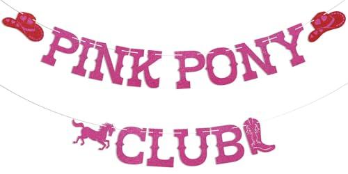 Pink Pony Club Banner - Cowgirl Birthday Party Decor, Western Cowgirl Bachelorette Party Decorations Hot Pink