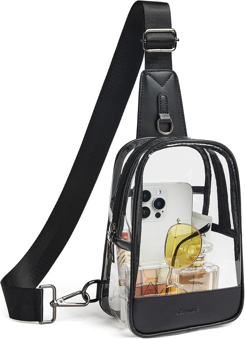 Shrrie Clear Bag for Stadium Events Transparent Crossbody Sling Bag for Women & Men - Stadium Approved, Concerts & Sports (1-2 Two-toned Black)