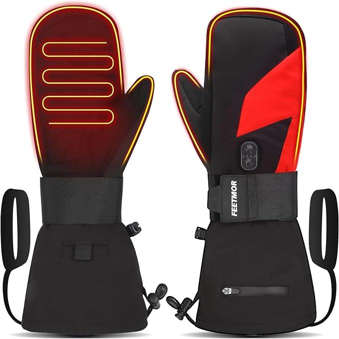 Heated Mittens for Women Men - Electric Rechargeable Dual-Heated Ski Touchscreen Winter Gloves for Arthritis Raynaud Snowboarding Camping Hiking Skiing, XS