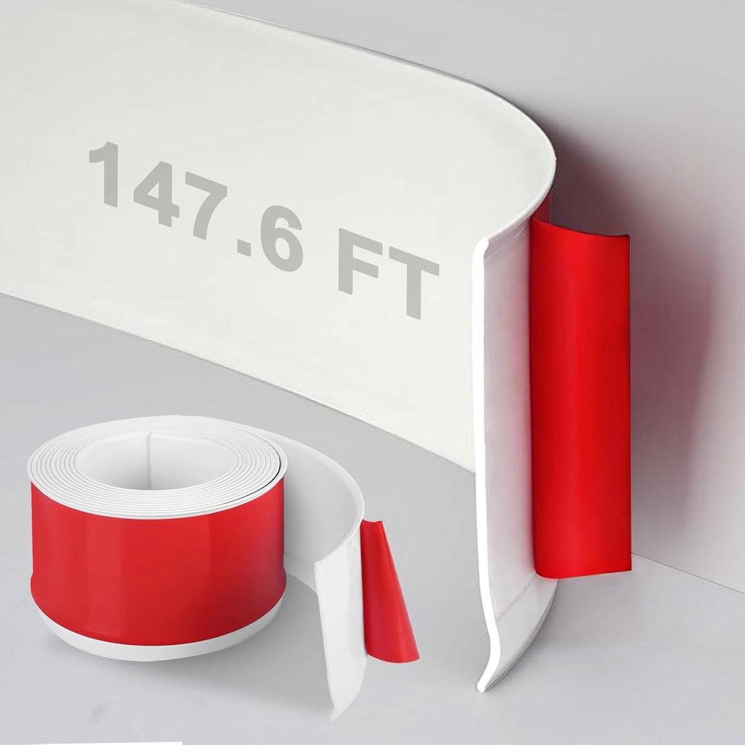 DSGL Flexible Baseboard Molding Trim, 4 in x 147.6 Ft Self-Adhesive Vinyl Wall Base,Peel and Stick Rubber Wall Base Moulding Trim (White)