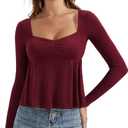 OMKAGI Cute Peplum Babydoll Tops for Women Going Out Double Layer Long Sleeve Shirts (XS)