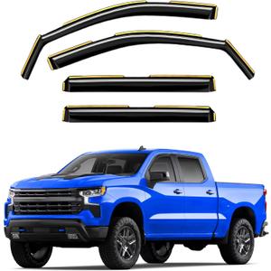 In-Channel Window Rain Guards Fit For Chevy Silverado/GMC Sierra 1500 2019-2025 Crew Cab Extra Durable Window Deflectors Vent Shades Visors Exterior Car Accessories Visors Rain Guards -4 pcs (2019-2025 Chevy Silverado/GMC Sierra 1500 Crew Cab)