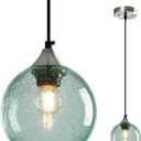 Light Green Glass Pendant Lights Kitchen Island Globe Pendant Light Fixtures Modern Pendant Lighting for Bedroom Living Dining Room Light Fixture (5.9 in, 1 Pack)