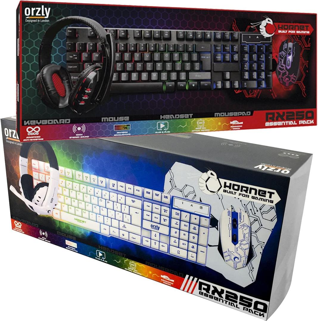 Orzly Gaming Keyboard, Mouse, Headset, Mousepad Peripherals Bundle Packs [Black & White] Bundle