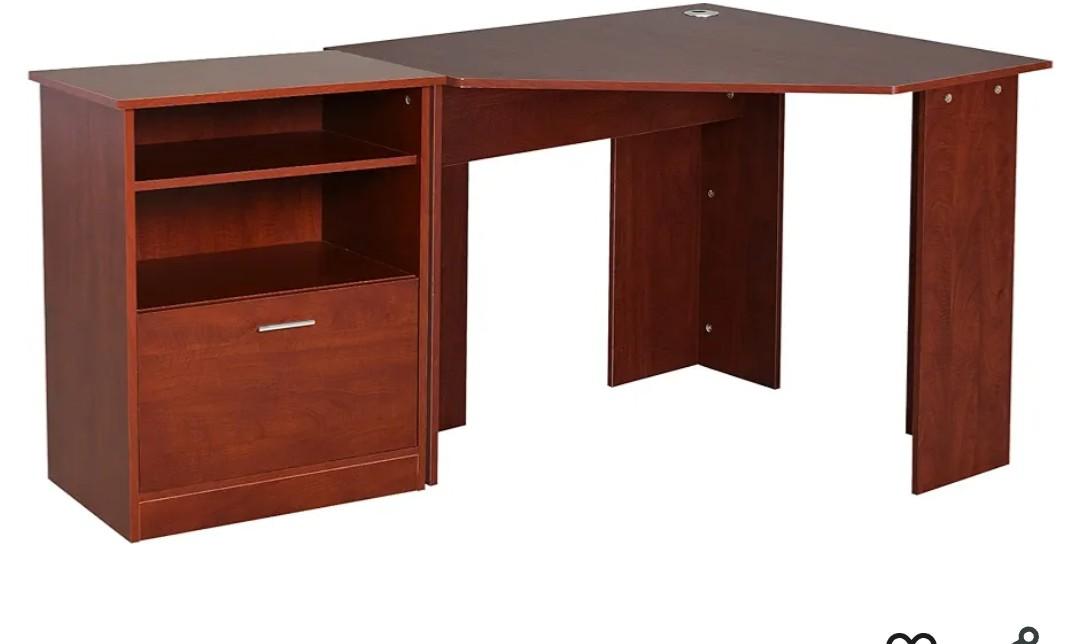 HOMCOM Computer Desk with Printer Cabinet, L-Shaped Corner Desk with Storage, Study PC Workstation for Home Office, Cherry