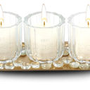 Dawhud Direct Glass Candle Holders - Transparent with Gold Base - Elegant Candle Centerpieces for Tables - Durable Heat-Resistant Design - Perfect for Weddings and Holidays - 3 Glass Set