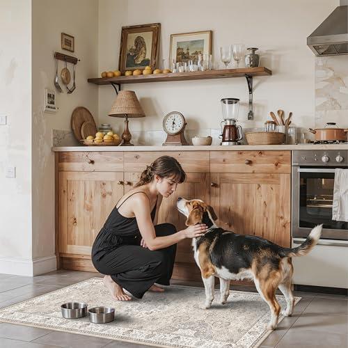 Washable Entryway Area Rugs: Vintage Water Resistant Kitchen Rug Non-Slip Durable Doormat Ultra Soft Living Room Bedroom Carpet Indoor Low Pile Floor Mat for Bathroom Dining Room 23x70