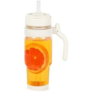 Nefeeko 32oz Glass Tumbler with Lid, Straw & Handle, Lead-Free Wide Mouth Drinking Cup for Iced Coffee, Smoothie, Water-Perfect for Office, Home, Driving & Gifts, Fits in Cup Holder (White)