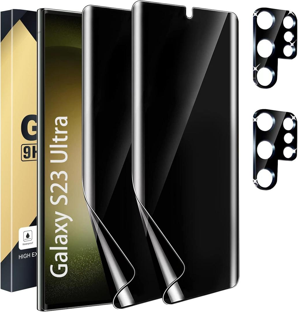 6 Pack [2+2 Pack Privacy Screen Protector Compatible with Galaxy S23 Ultra 5G, 2 TPU Film with 2 Camera Lens Tempered Glass, High Clarity, Bubble Free, AUTO Repair