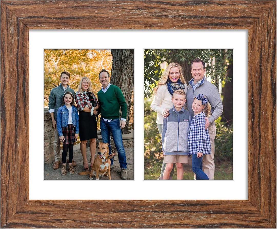 8.5x11 Picture Frame Display 2 opening Double 5x7 Picture Frame Collage,Multi Photo Frame with Mat,Plexiglass,Horizontal and Vertical Formats for Wall Decor,Carbonized Brown Wood Grain