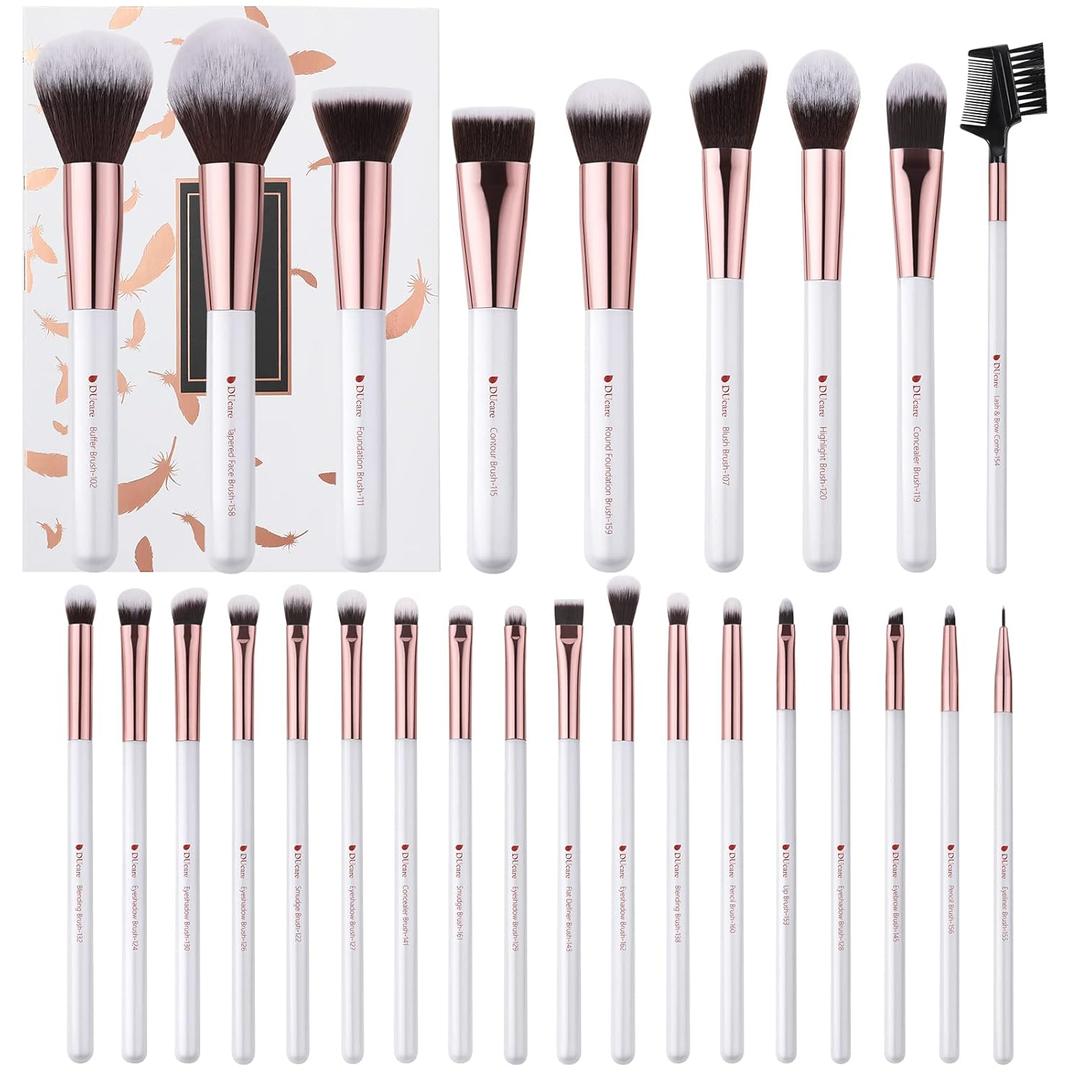 DUcare Makeup Brush Set Professional 27Pcs Makeup Brushes Premium Synthetic Kabuki Foundation Blending Face Powder Blush Concealers Eye Shadows Make Up Brushes Kit White