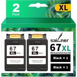 SAILNER 67XL Black High-Yield Ink Cartridge Replacement for HP Ink 67 67XL HP Printer Ink use with for DeskJet 2855e Ink Cartridges Deskjet 4155e 2755e 4155 2700 2700e Envy 6055 Printer 67(2 Pack)