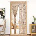 BECHAEO Macrame Beaded Curtain Boho Handmade Cotton Door String Curtain for Doorway Window Wooden Beads Hanging Hippie Room Divider Closet Bedroom Privacy Decor, 1 Panel 79" x 35"