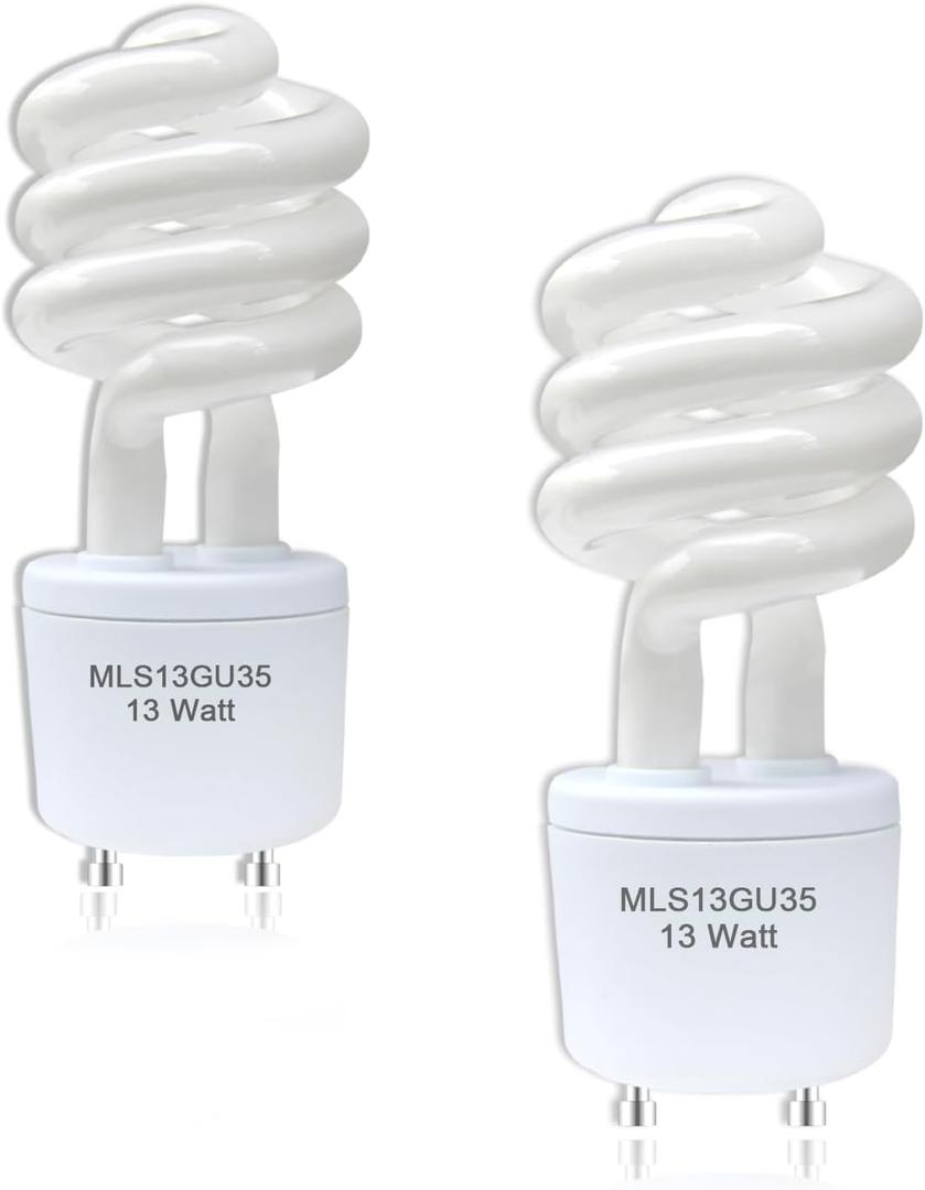2pack 13Watts MLS13 GU35 3500K Soft White Spiral Light Bulb Replacement for Panasonic VQL5 Bathroom Exhaust Vent Fan,Compatible Maxlite mls13guww