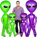 Zhanmai 4 Pcs 63/35 Inch Halloween Giant Alien Inflatable Jumbo Blow up Green Alien for Halloween Party Photo Prep Decor Theme Birthday Party Favors(Green, Purple)