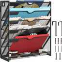 Lavatino 6-Tier Hanging File Organizer, Wall Mount File Holder for Mails Folders Papers Magazine Organization, Vertical Document Organizer for Office Home - Black
