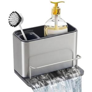 Kitchen Sink Organizer Stainless Steel, Stainless Steel Kitchen Sink Organizer, Compact Multi-Compartment Caddy for Sponges, Brushes & Cleaning Supplies, Rust-Resistant, Easy to Clean