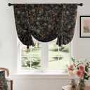 StangH Vintage Floral Tie Up Curtains for Living Room, Black Flower Patterned Light Blocking Velvet Drapes Thermal Insulated Farmhouse Drapes for Bedroom Home Office, W46 x L63, 1 Panel