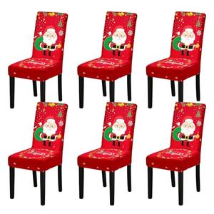 Fafua Christmas Chair Covers, Stretch Dining Room Chair Covers Set of 6, Christmas Decoration/Home Decor Chair Protector Slipcovers