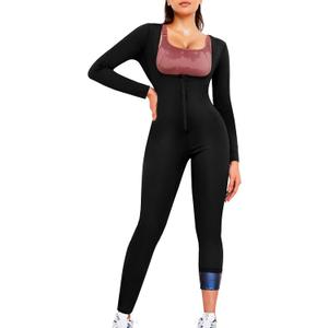 Junlan Full Body Sauna Suit for Women Sweat Jumpsuit Waist Trainers for Women Belly Fat Workout Sweat Suit (Medium, Black)