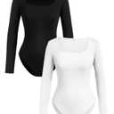 RoseSeek Girl's Long Sleeve Bodysuit Square Neck Leotard Fall Tops