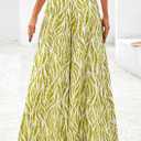 PRETTYGARDEN Women's 2025 Summer Flowy Wide Leg Palazzo Pants Dressy Casual Elastic High Waisted Pockets Boho Beach Trousers (Floral White Green,XX-Large) (XXL)